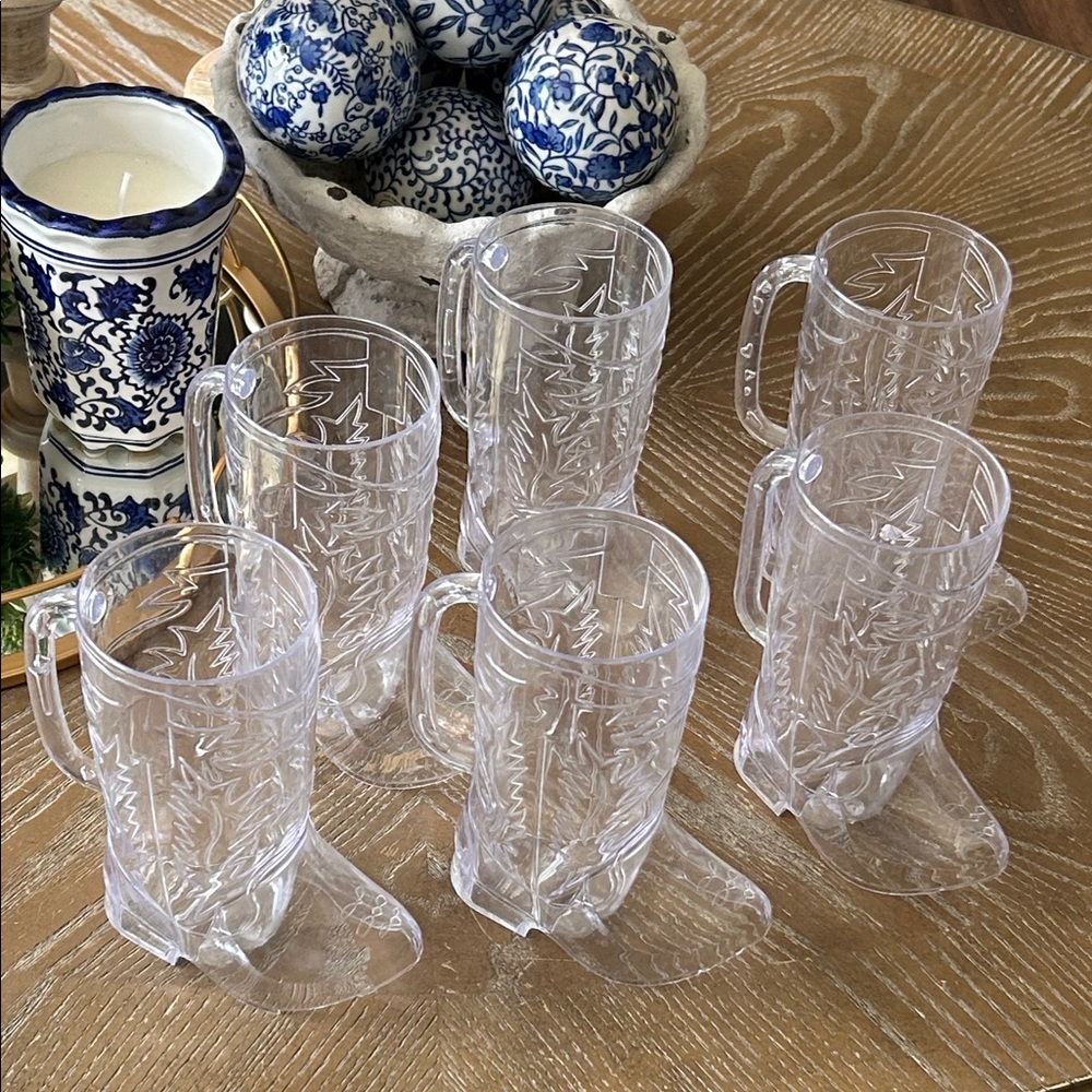 Western Cowboy Boot Beer Mug Glasses Set of 6 Plastic Cups